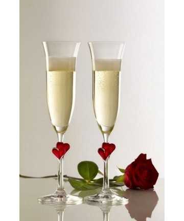 Pahar Fluta sampanie cu inimioara “rosie”, L'amour 175 ml